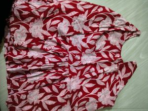 Red Floral Print Kurta Set