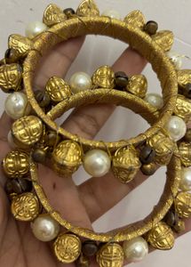 Exquisite Golden & Pearl Bangles