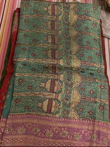 Beautiful Teal Saree with Gold Accents