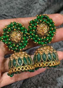 Elegant Green Jhumka Earrings
