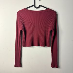 Women’s Ribbed Twist-Front Long Sleeve Crop Top