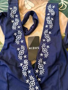 Navy Blue Embroidered Halter Top