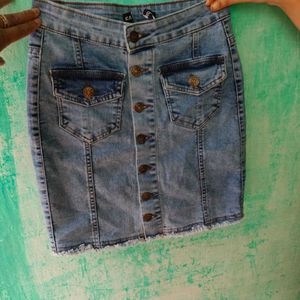 Light Wash Denim Button-Up Mini Skirt