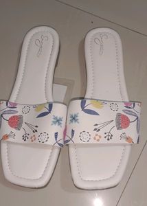 White And Blue Open Toe Flats