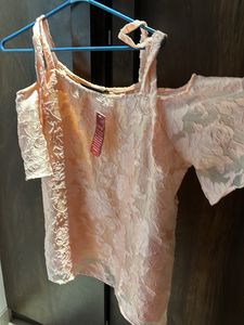 Off Shoulder Rose Top With Beautiful Brasso Work
