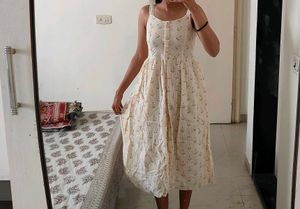 Cream Floral Print Midi Dress