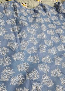 Blue Floral Print V-neck Ruched Top