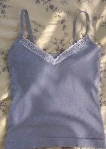 ⊹♡ Cute Ribbed Lace-Trim Cami Top ✨️🎀