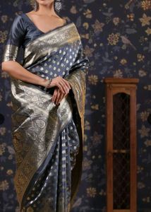 Elegant Grey Banarasi Silk Saree