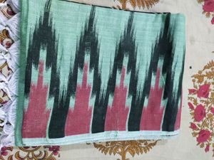 Sea Green Based Sambalpuri Printed Khadi Saree