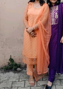 Elegant Peach Kurta Set with Dupatta