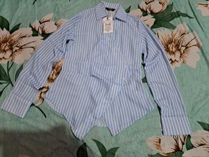 Shein Striped Button-Down handkerchief Blue Shirt