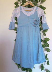Blue Denim Look Kurta with White Top