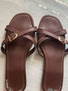 Brown Flat Sandals with Buckle