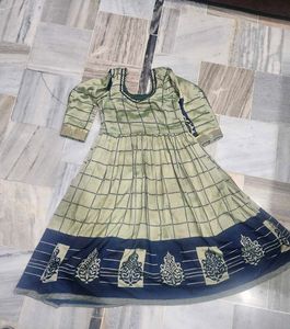 Green Printed Frock Set with cotton linng