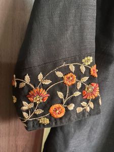 Elegant Black Kurta with Floral Sleeves