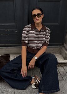 Striped Polo Neck Top