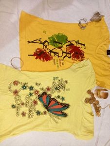 Fitted Yellow Graphic T-Shirts (Set of 2)