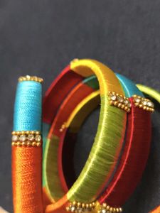 Colorful Silk Thread Bangles - Set of Three
