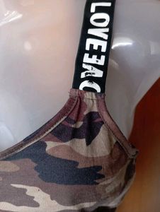 Trendy Camo Crop Top with "Love" Straps