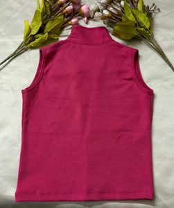 Hot Pink Ribbed Collared Tank Top