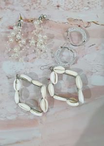 Set of 3 Chic Earring : Pearls & Shell Design