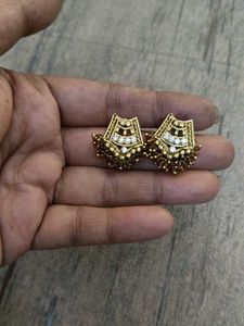 Gold Tone Ethnic Earrings with Stones