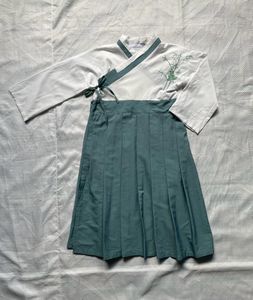 Elegant White &amp; Teal Korean Traditional Dress