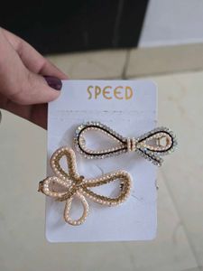 Pearl & Rhinestone Bow Hair Clips (Set of 2)