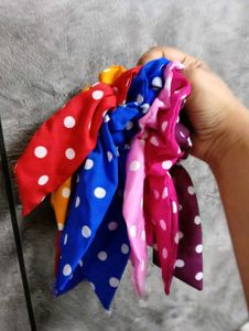 Polka Dot Scrunchies with Bows (Set of 7)