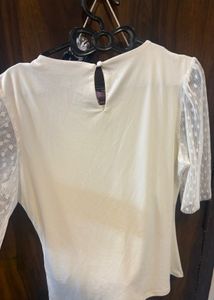 Chic White Top with Sheer Sleeves