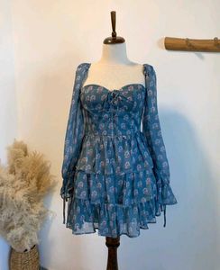 Blue Floral Tiered Mini Dress