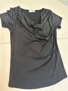 Sparkly Black Cowl Neck Top