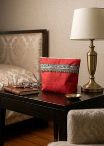 Elegant Red Pouch with Embellished Border