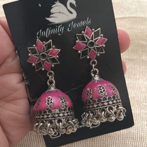 Stunning Pink Jhumka Earrings