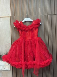 Red Ruffled Party Dress for toddler girl