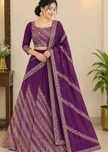Elegant Purple Embroidered Lehenga Choli Set