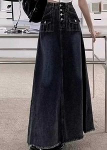 Dark Wash Denim Maxi Skirt