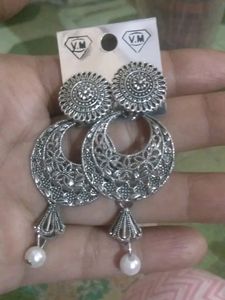 Oxidized Silver Mirror Jhumka Earrings