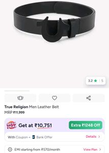 True Religion Black Leather Belt