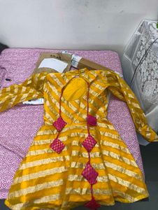 Vibrant Yellow &amp; Gold Striped Kurta Set
