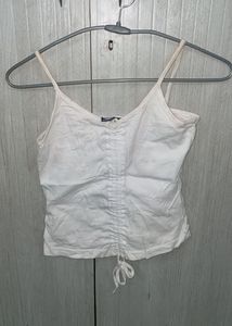 White Ruched Drawstring Cami Top