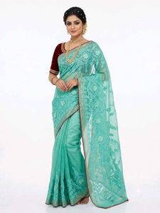 Elegant Sea Green Embroidered Saree