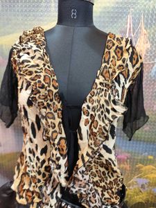 Leopard Print Ruffled Shrug Top