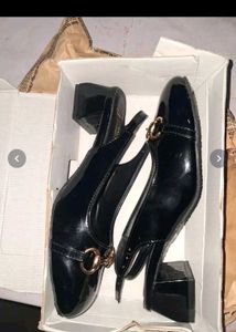 Chic Black Patent Heels with Gold Buckle