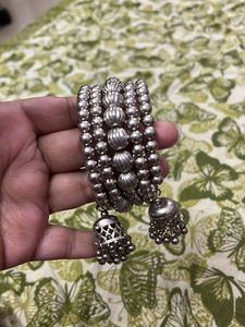 Oxidised Silver Bracelet with Jhumkas