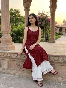 Chikankari Maroon Kurti