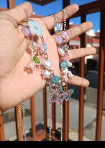 Butterfly Beaded Silver Necklace
