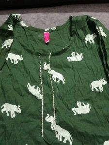 Green Elephant Print Kurta