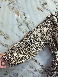 Chic Leopard Print Peplum Blouse – V-Neck Long Sle